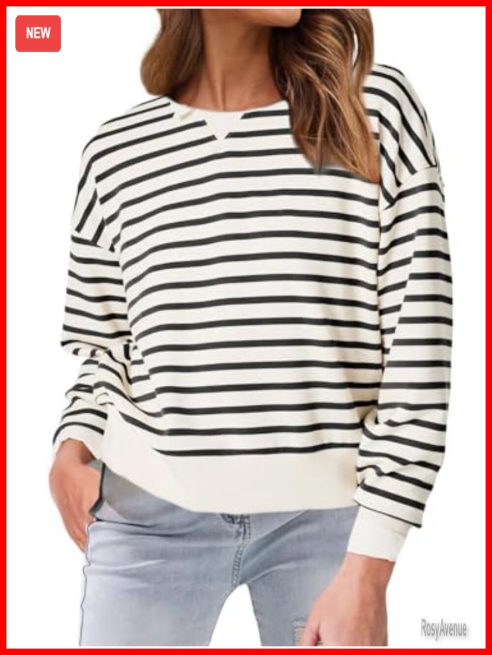 Glamaker Women's Striped Crewneck Cropped Sweatshirt Long Sleeve
